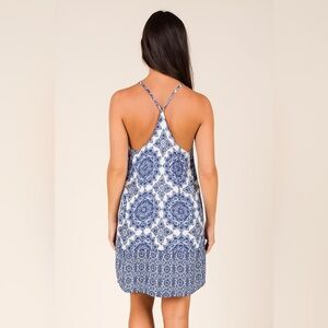 Everly Blue and White Halter Patterned Dress‎